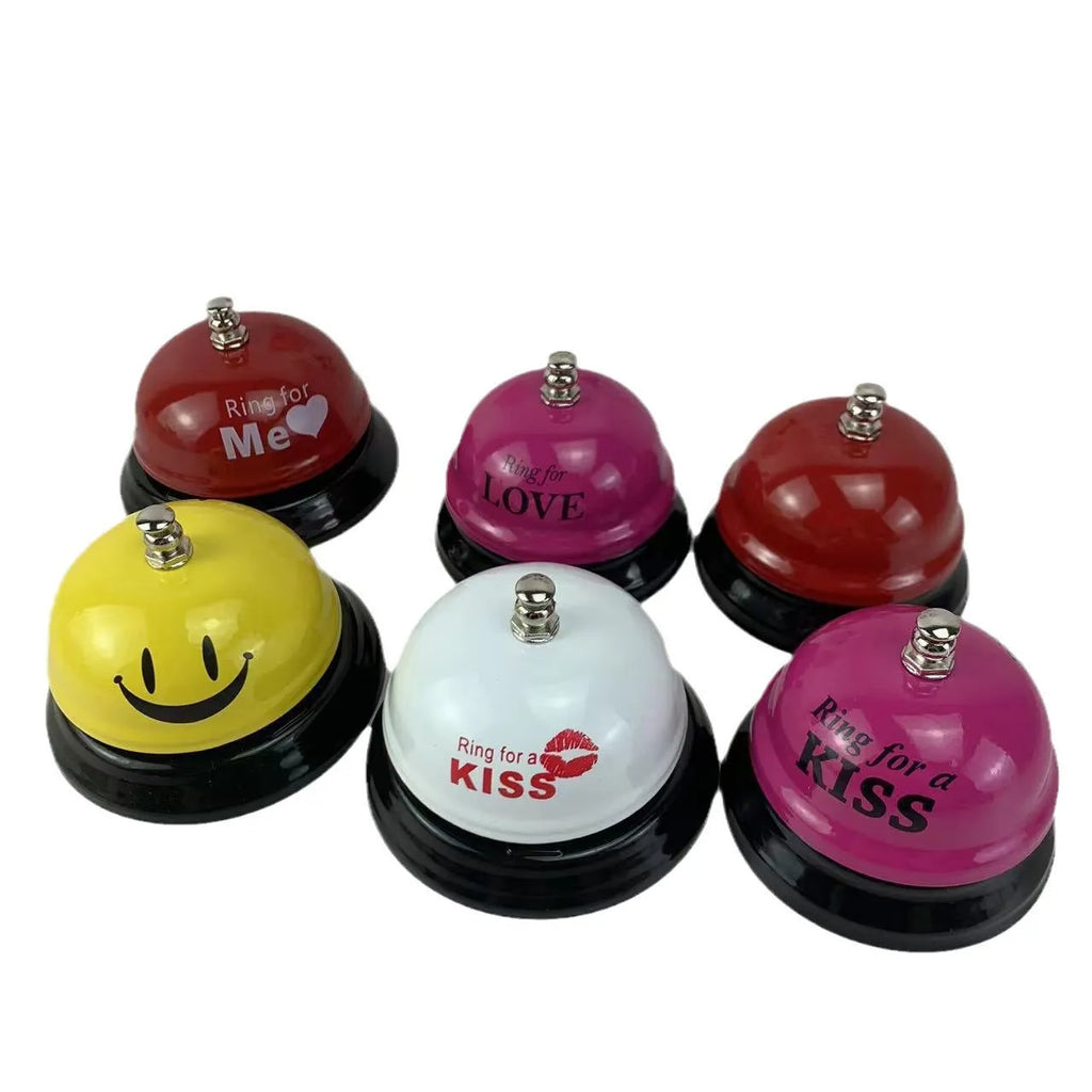 Iron hand bell for classrooms or restaurants in assorted colour options.