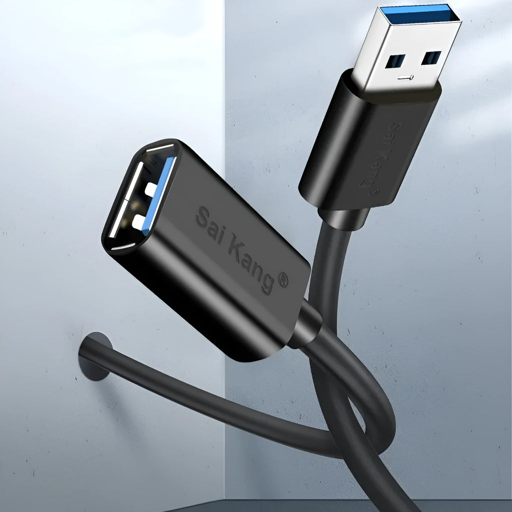 Black USB extension cable male to female connector with length options from 1 to 5 metres