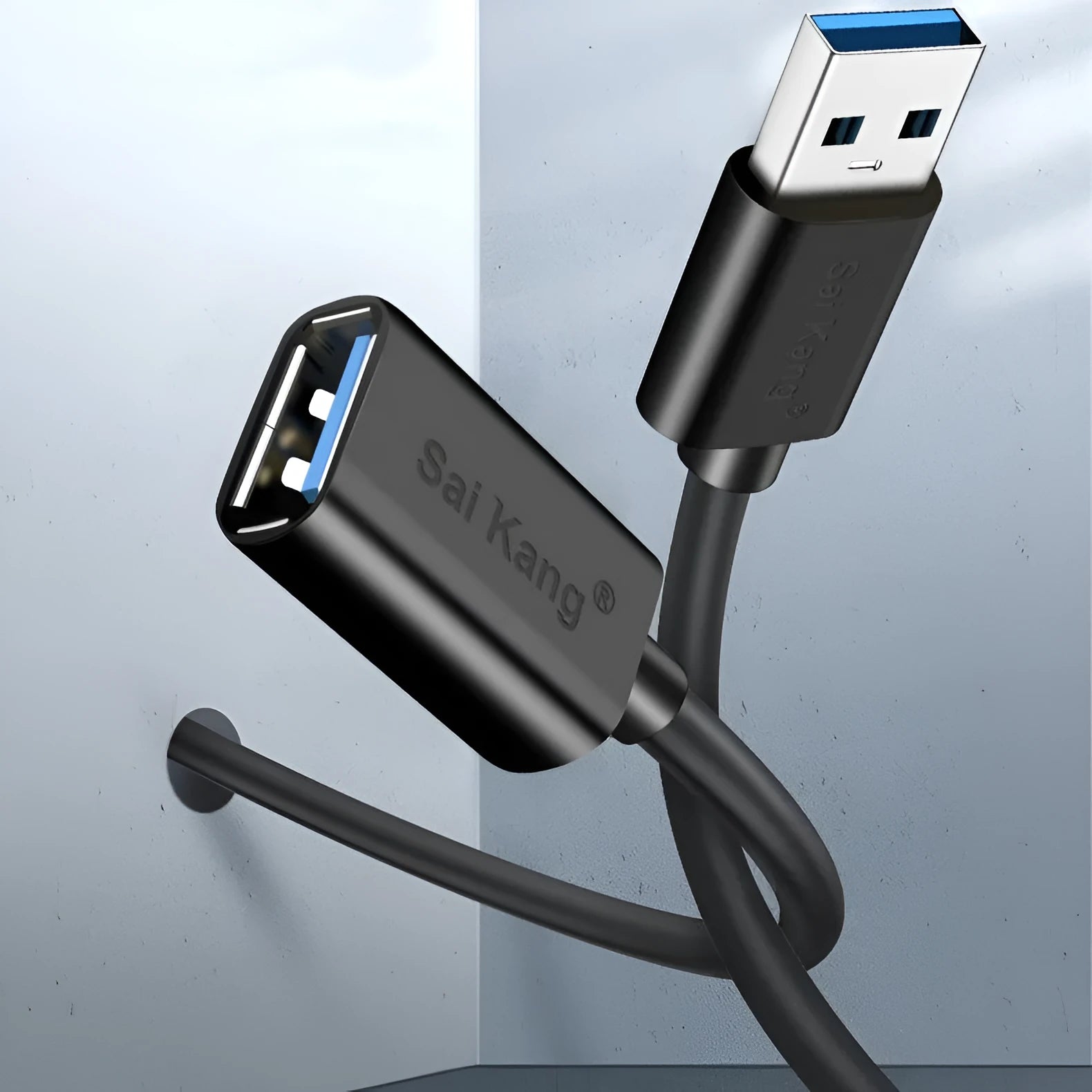Black USB extension cable male to female connector with length options from 1 to 5 metres