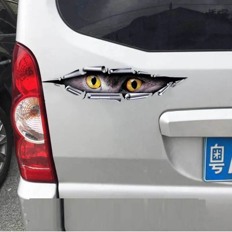 3D tiger eye and eagle eye pattern car door sticker on transparent PVC background