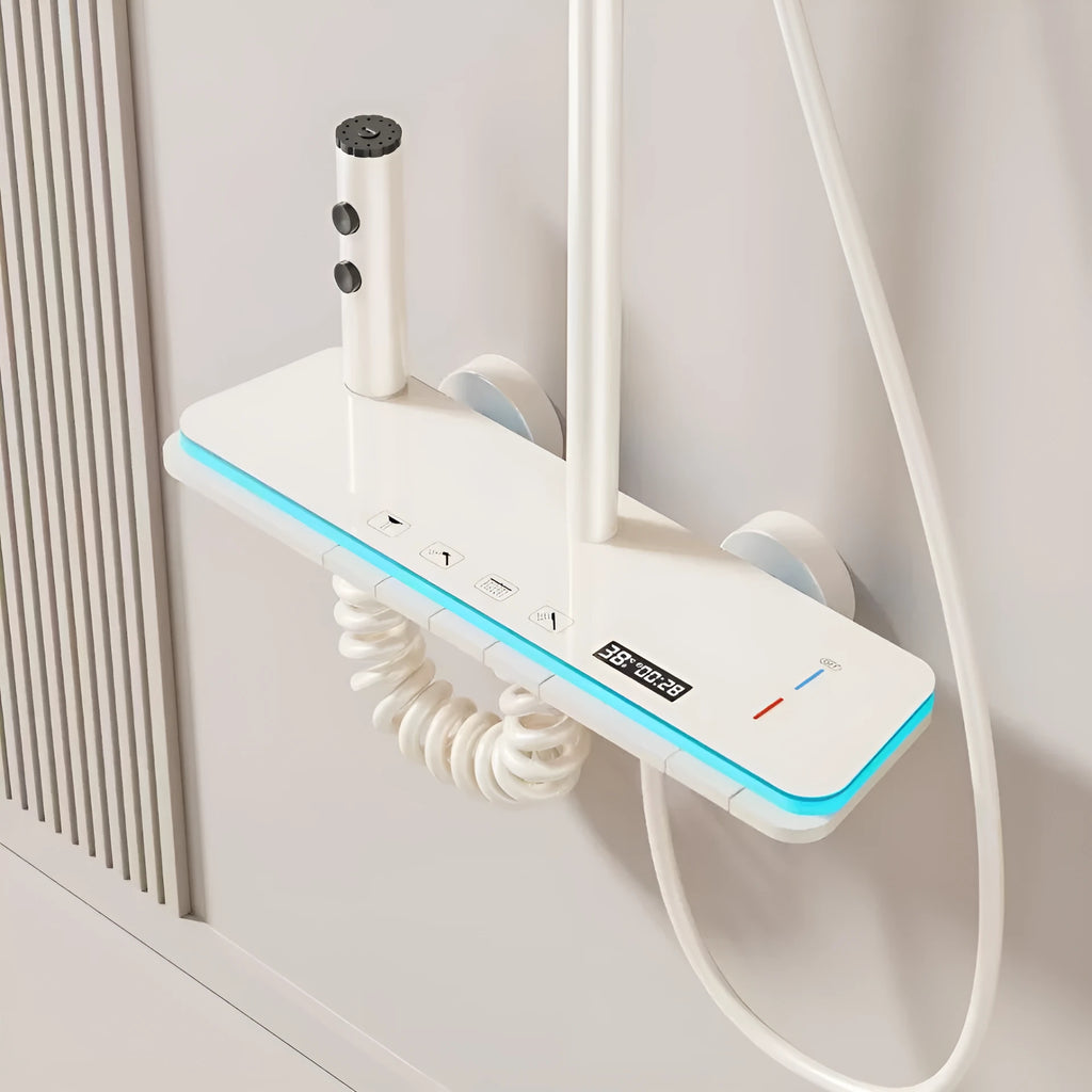 Aluminium digital display shower set in white or grey with concealed installation
