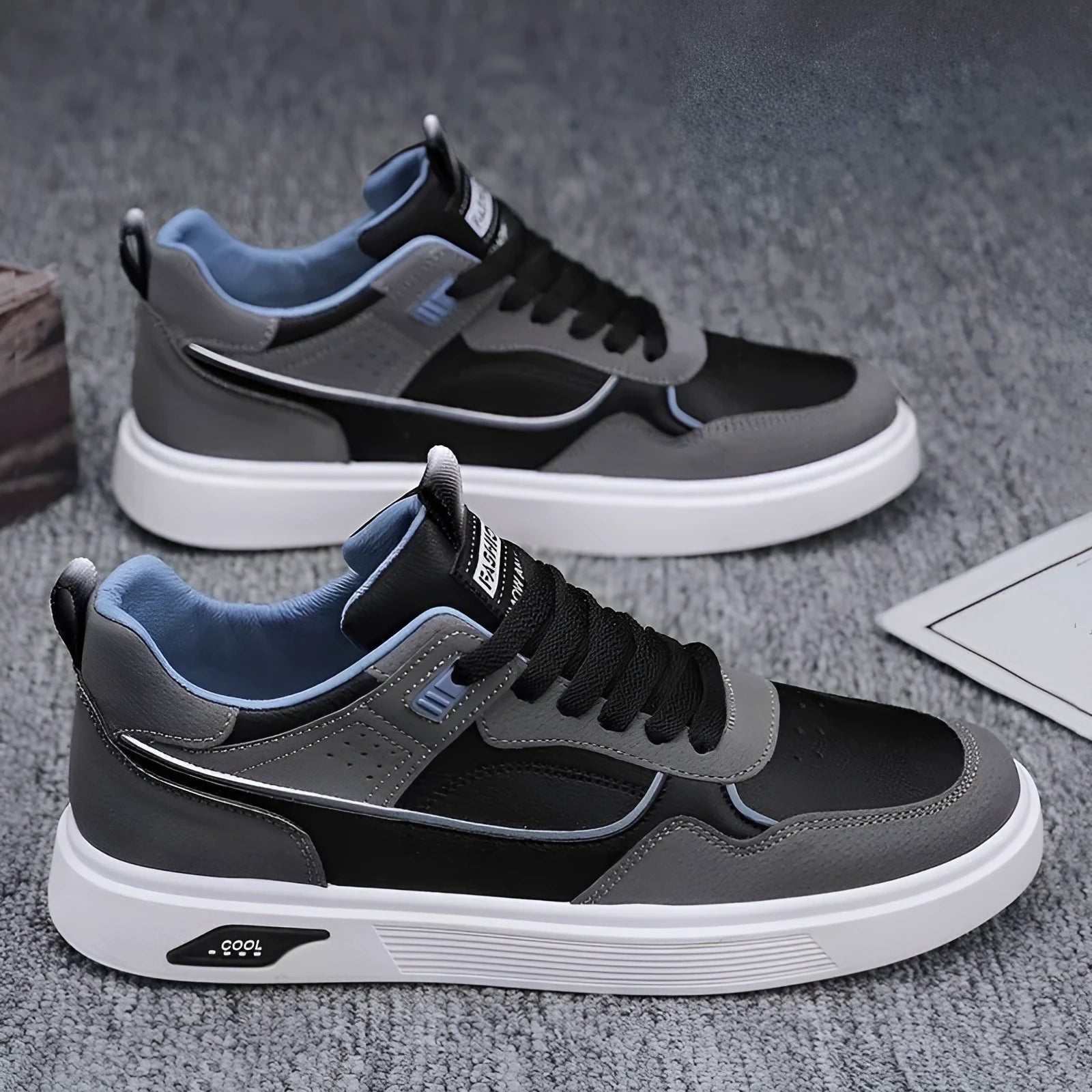 Men's Korean-style canvas board shoes with leather stitching and mesh lining in solid colour options