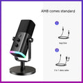 Black dynamic noise reduction microphone on a stand with XLR and data cables.