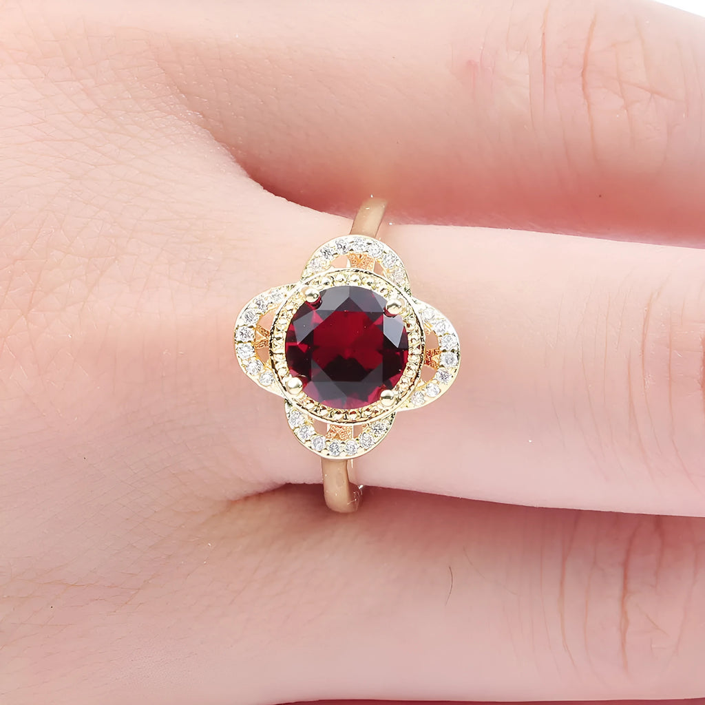 Copper ring with zircon inlay in fruit shape design on finger