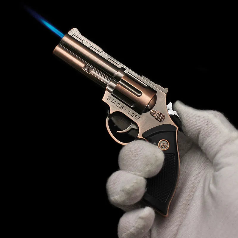 Inflatable windproof lighter with direct flame, metal body, black or gold, minimalist style