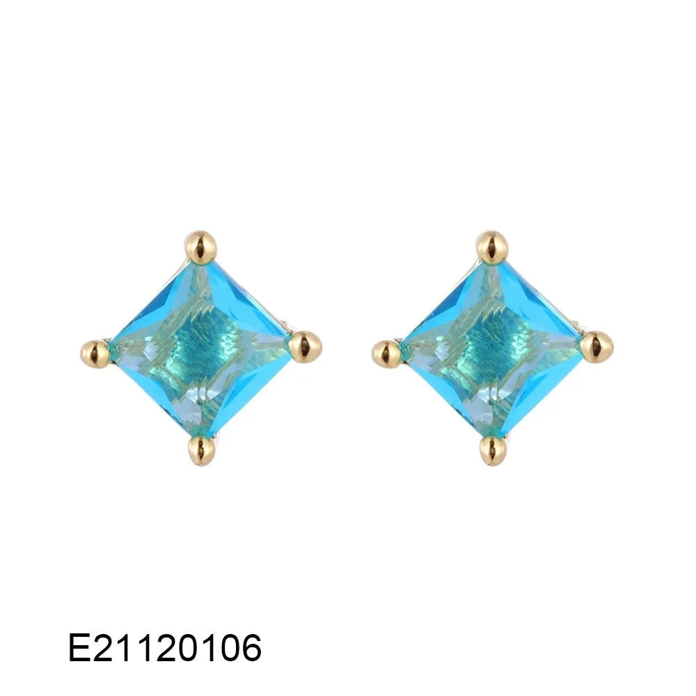 Brass gold-plated drop earrings with candy-colour zircon stones in pear-shaped copper setting