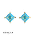 Brass gold-plated drop earrings with candy-colour zircon stones in pear-shaped copper setting