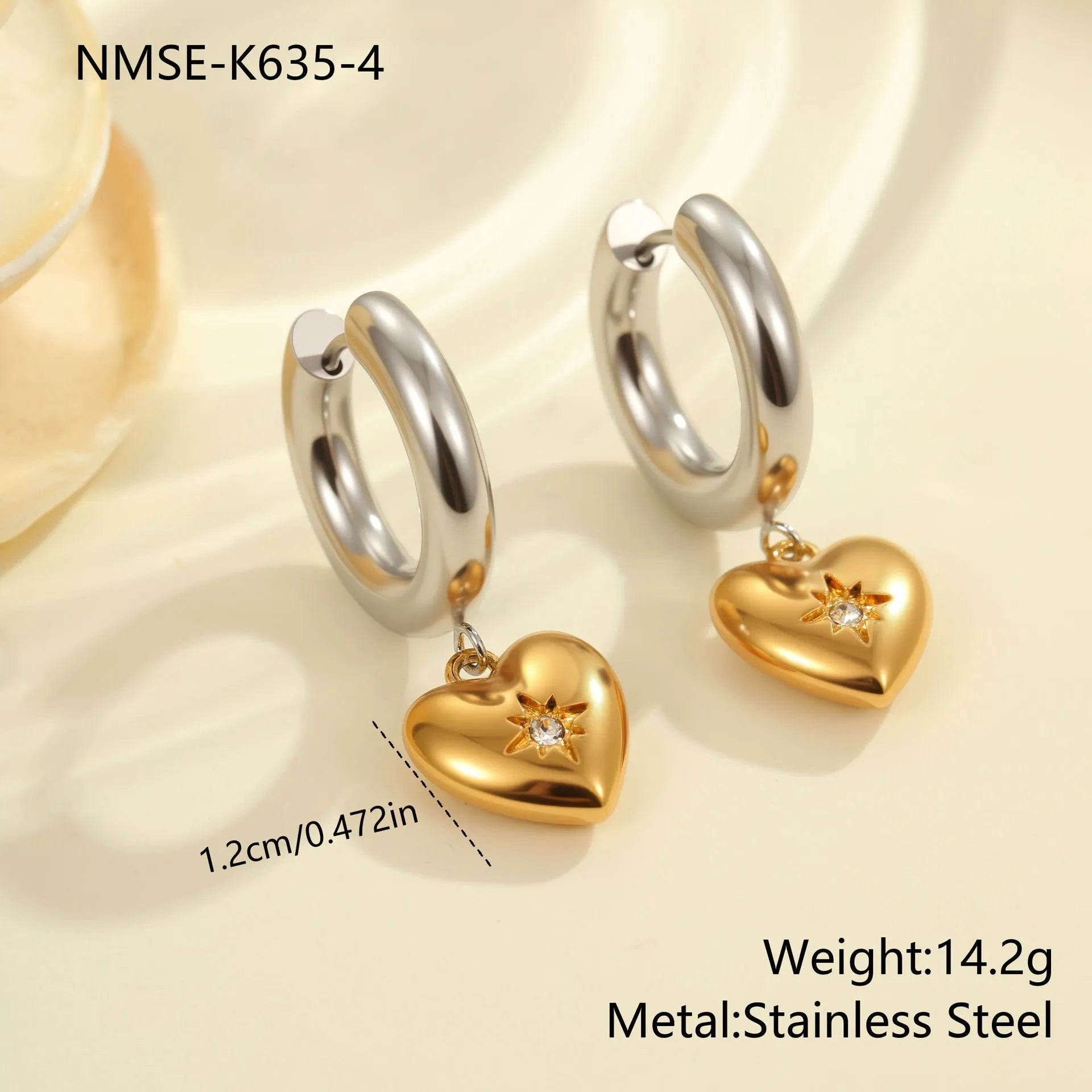 Christmas tree and heart shaped stainless steel earrings with 18K gold electroplating