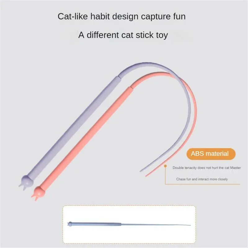 Blue cat teasing wand with silicone tail and cat head handle for interactive pet play