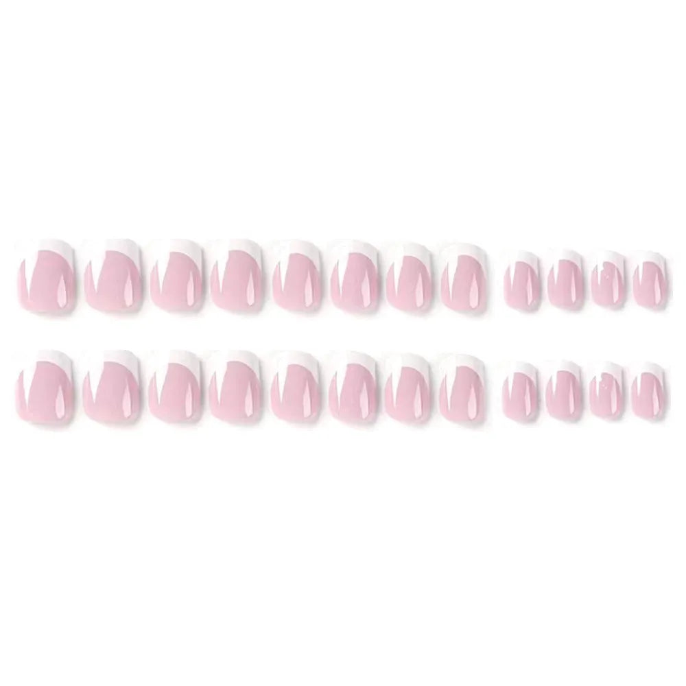 White artificial nail tips with plaid pattern design, 24 pieces per box