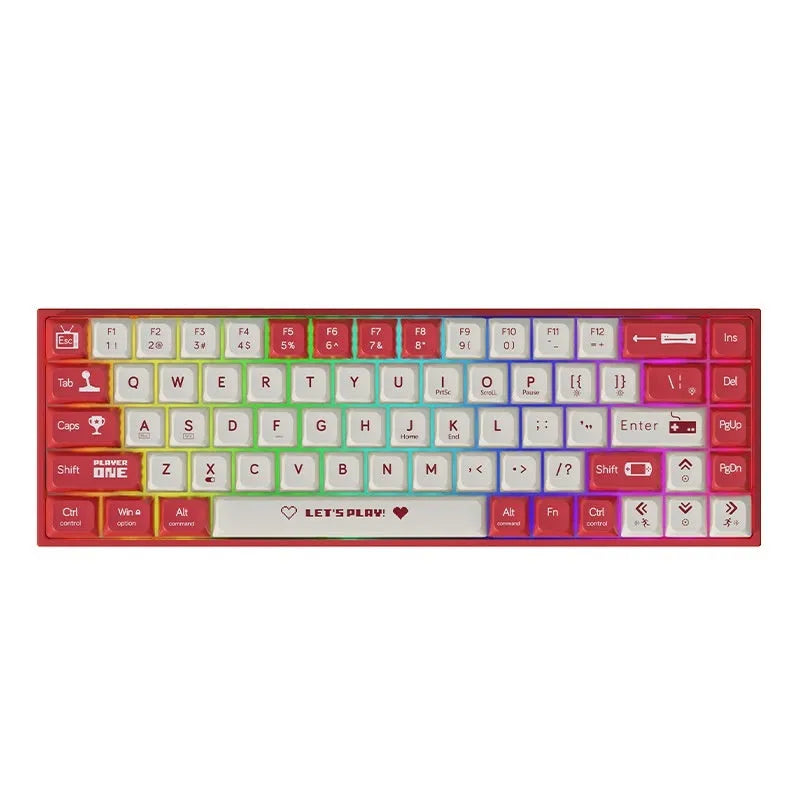 AJAZZ AK680 red and white mechanical gaming keyboard with compact 68-key layout