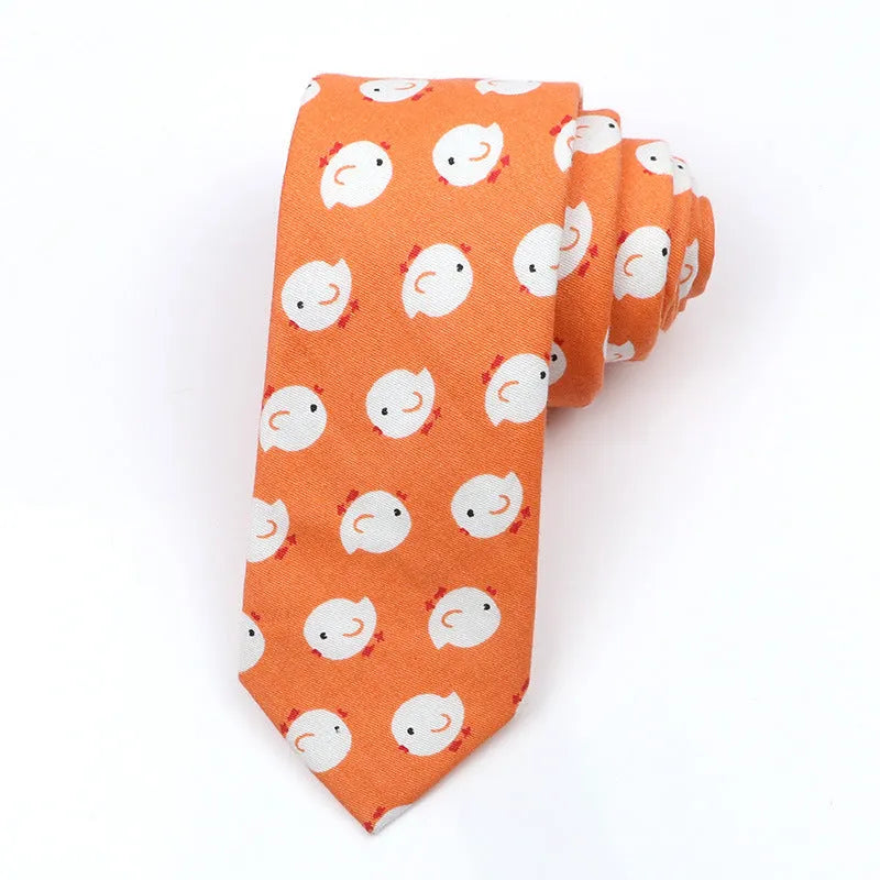 Narrow Korean-style cotton bow tie featuring a colourful cartoon print pattern.