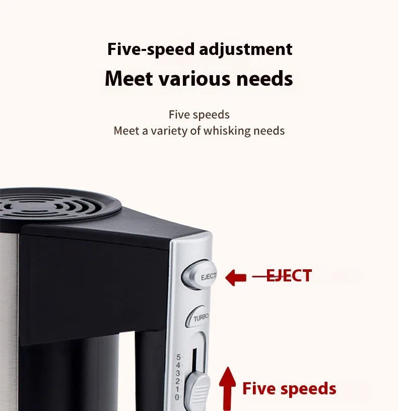 SL-25209 500W electric hand mixer with five speed settings and dual voltage compatibility