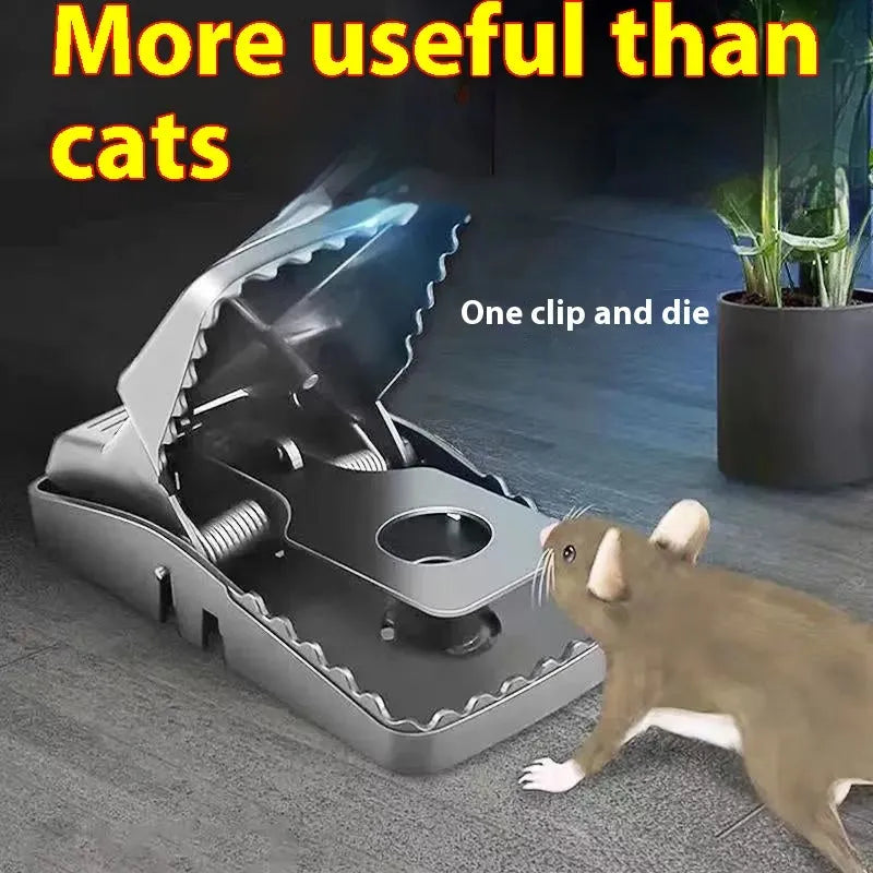 Automatic mouse trap cage in metal and plastic construction for indoor rodent control