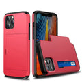 Sliding cover wallet mobile phone case in matte finish showing integrated card slot.
