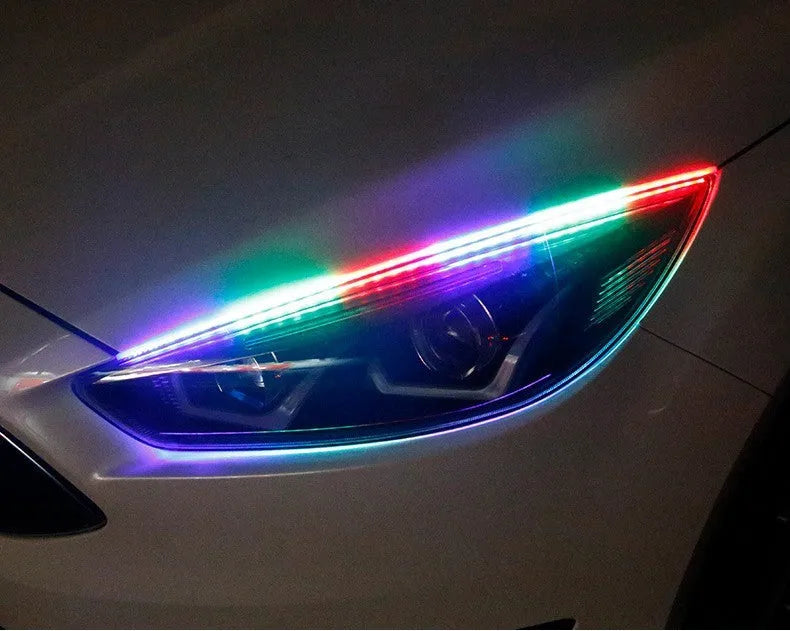 RGB colour changing LED daytime running light strip for cars with wireless remote control in 30cm, 45cm or 60cm sizes.