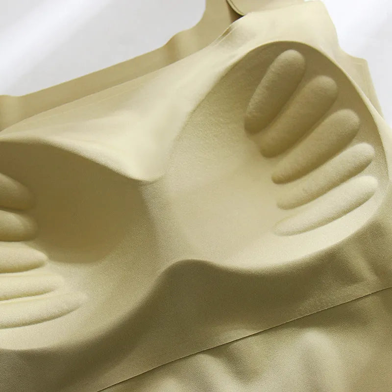 Women's nylon sling vest with non-marking cup and chest pad in light blue.
