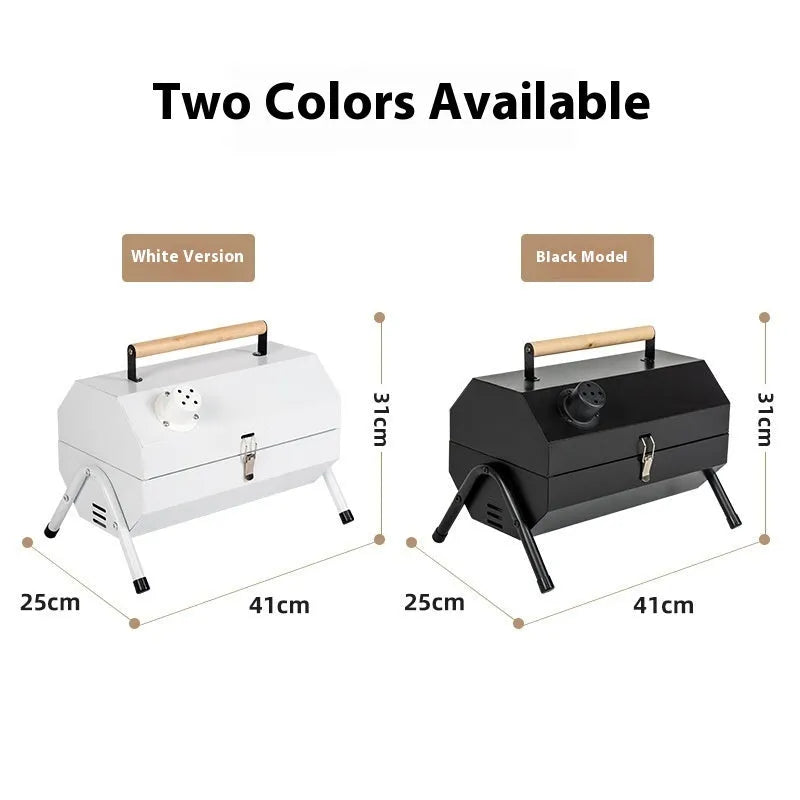White round chimney portable barbecue cooker with detachable carbon tanks and folding design