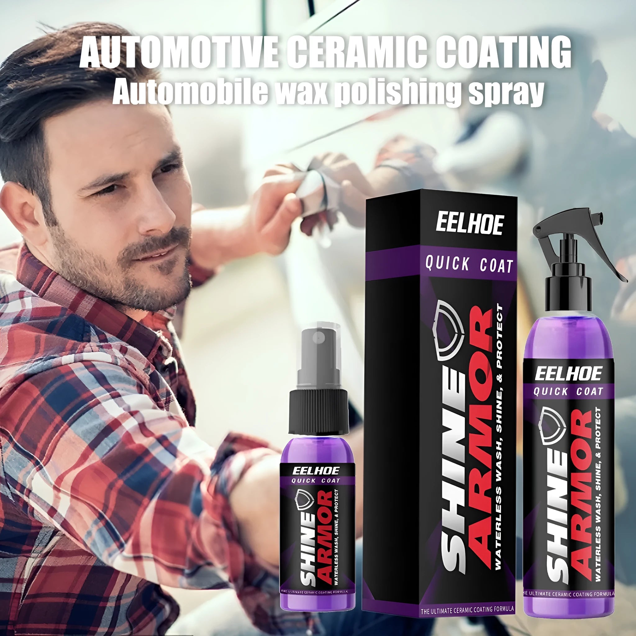 Purple car coating spray bottle in 30ml and 100ml sizes for vehicle maintenance