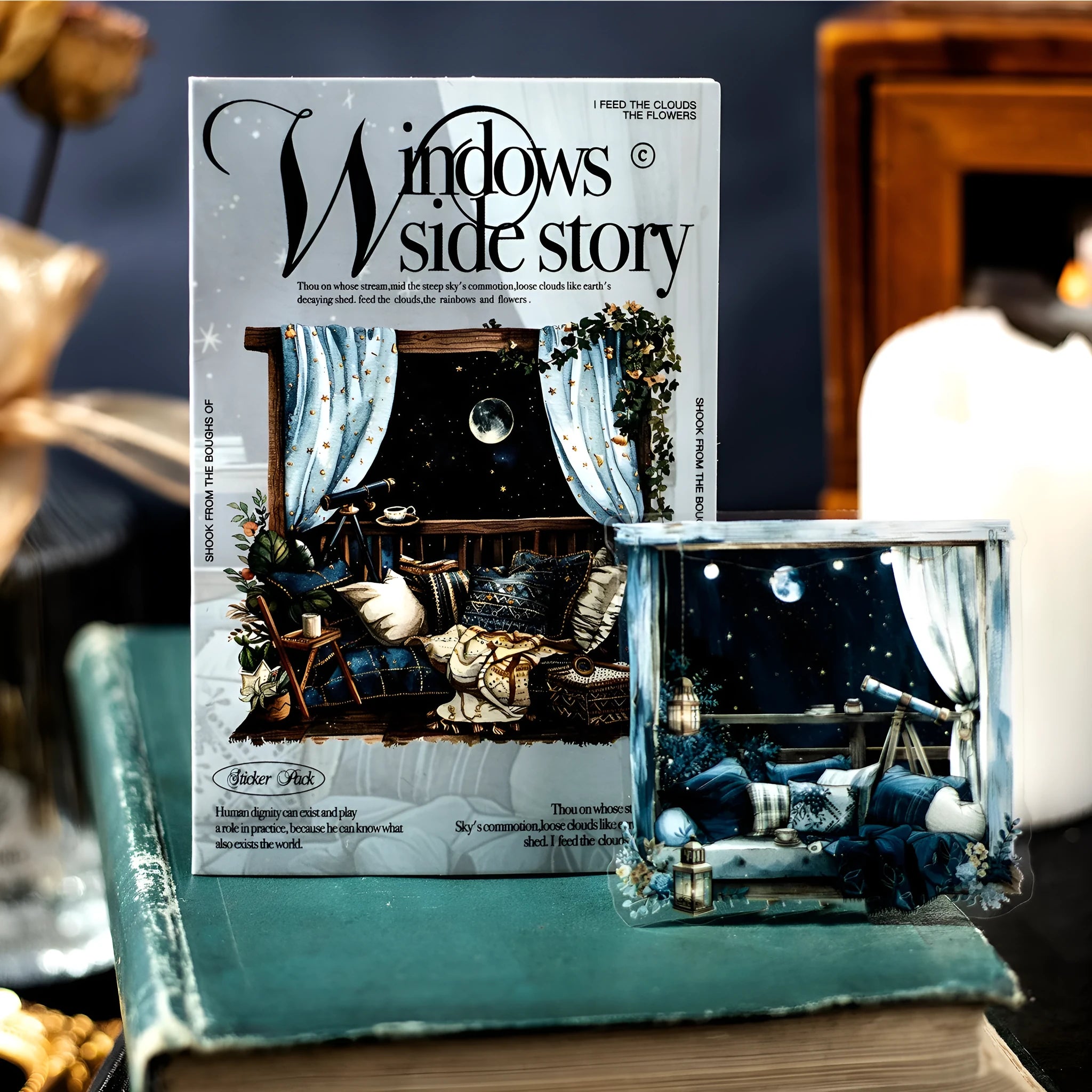 Retro-style printed decorative sticker sheet from the Window Story Series for journals.