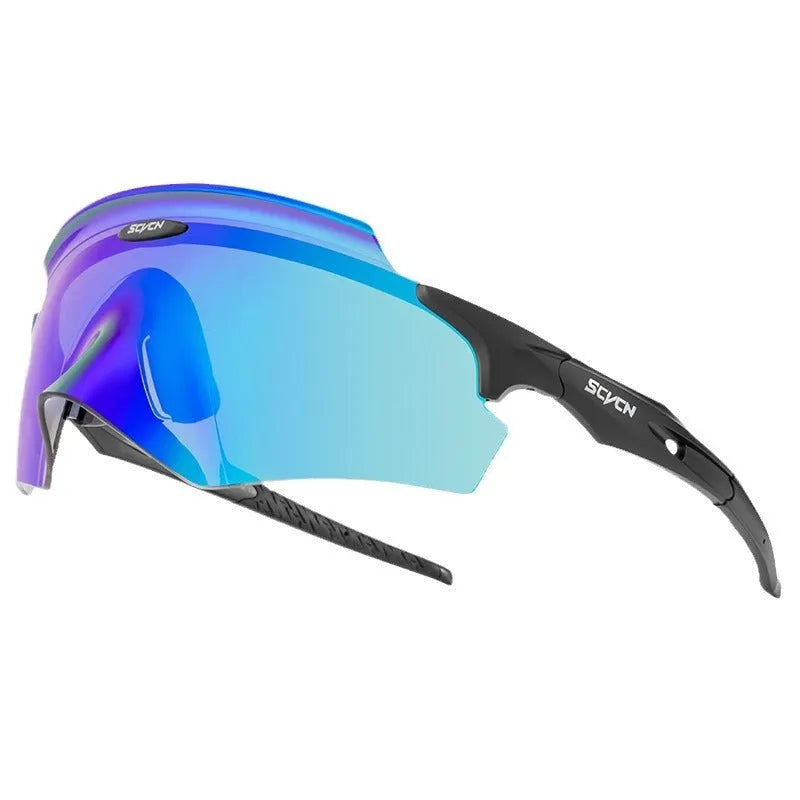 Frameless windproof sports goggles with a single colourful integrated lens