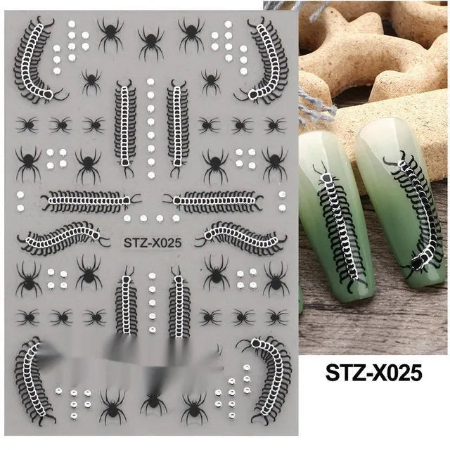 Cartoon nail art stickers with black and silver strip love pattern design