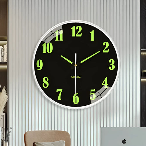 20cm modern luminous wall clock with plastic shell on a wall.