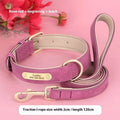 Double-layer leather and mohair dog collar with attached lead in rose red, brown, and blue colour options.