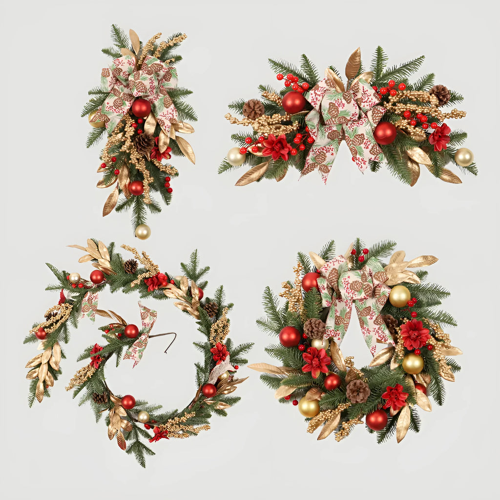 Christmas garland decoration with multiple hanging options including stair wall, lintel, and rattan placements