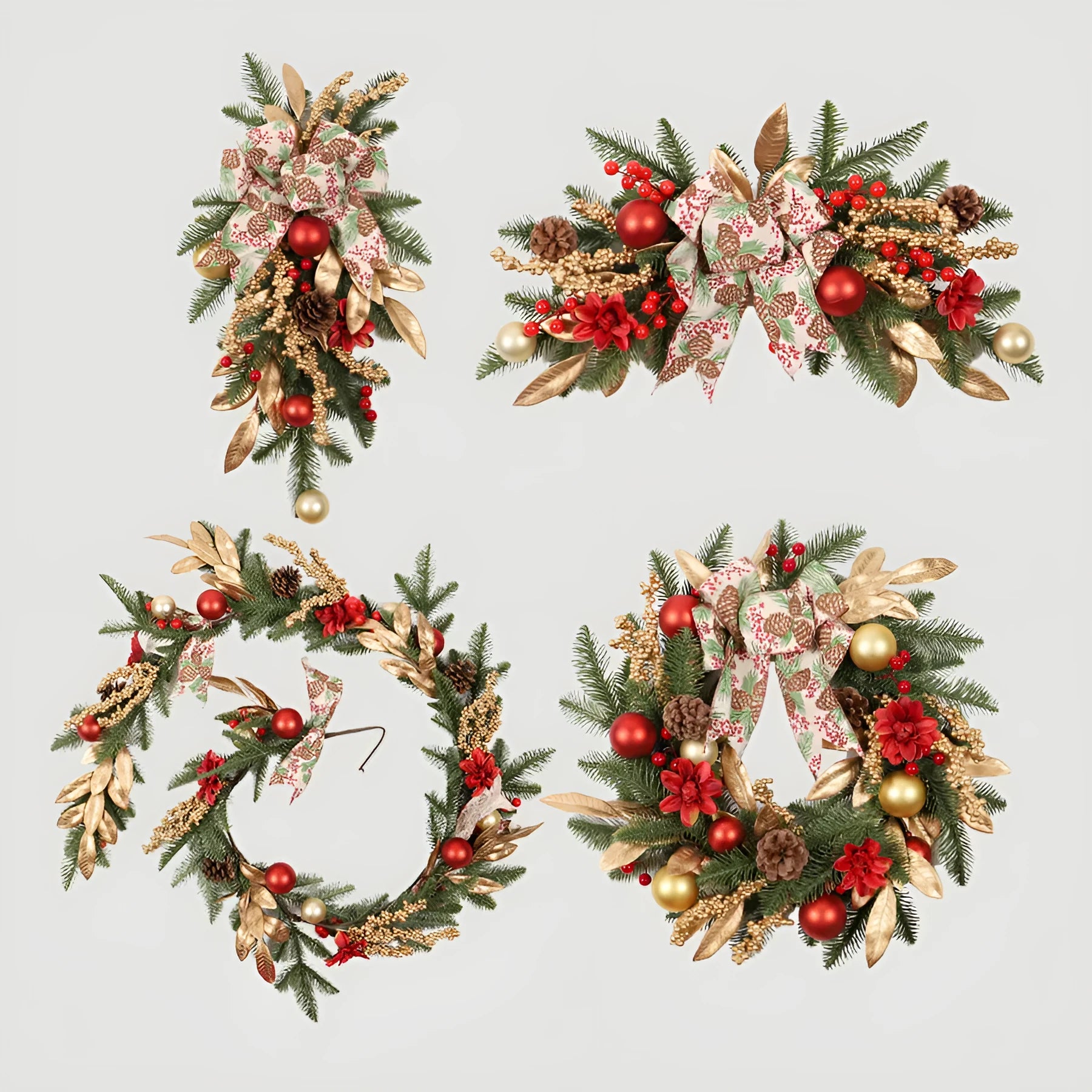 Christmas garland decoration with multiple hanging options including stair wall, lintel, and rattan placements