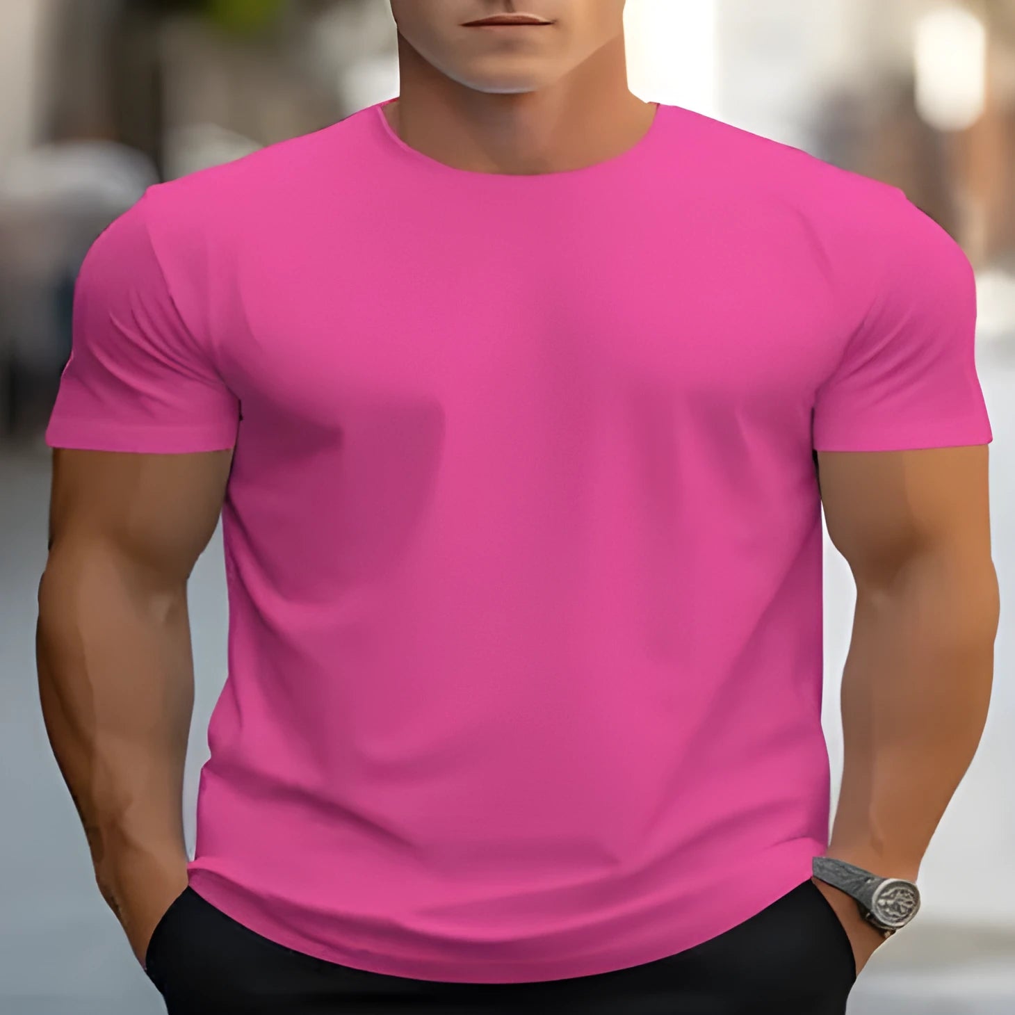 Men's loose fit short sleeve printed T-shirt with round neckline