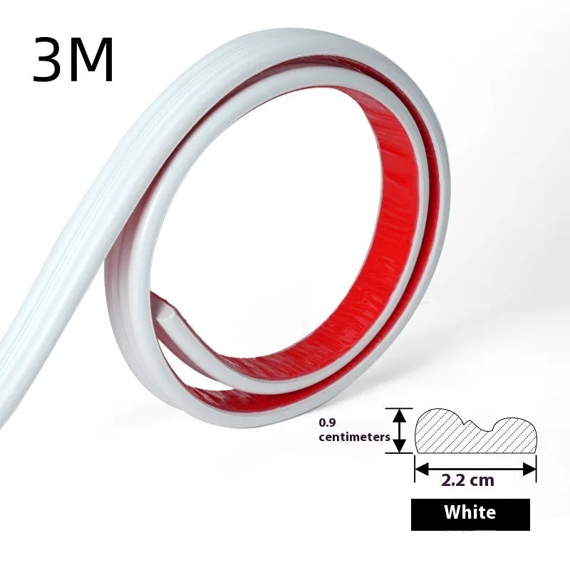 Flexible PVC self-adhesive background wall shaping frame on a white surface, showing black, gold, silver, and white colour options.
