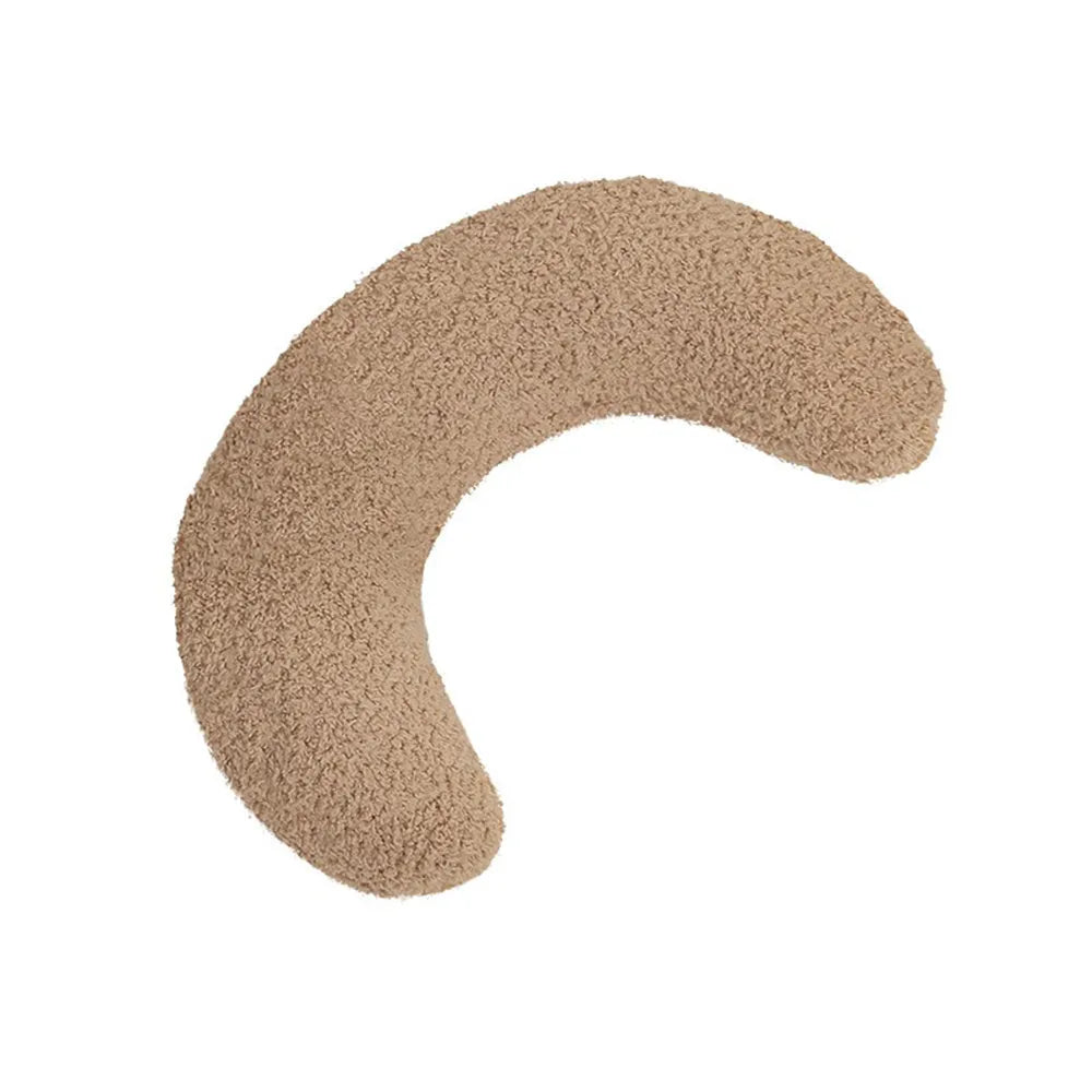 Blue U-shaped cat pillow with an adjustable fabric collar for neck support.