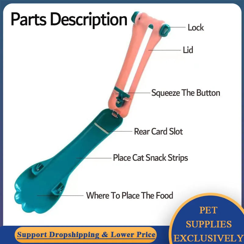 Green and pink pet feed spoon with integrated treat extrusion tool and liquid food squeezer feeder