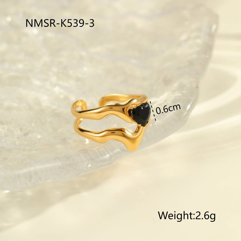 Adjustable open mouth geometric ring with zircon detailing and titanium electroplated finish
