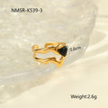 Adjustable open mouth geometric ring with zircon detailing and titanium electroplated finish