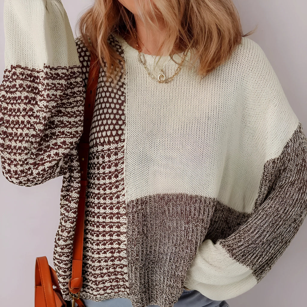 Dark khaki colour block drop shoulder loose sweater with back tie detail