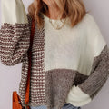 Dark khaki colour block drop shoulder loose sweater with back tie detail