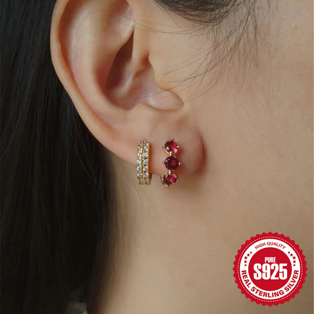 Geometric sunflower earrings in golden S925 sterling silver with inlaid zircon stones.
