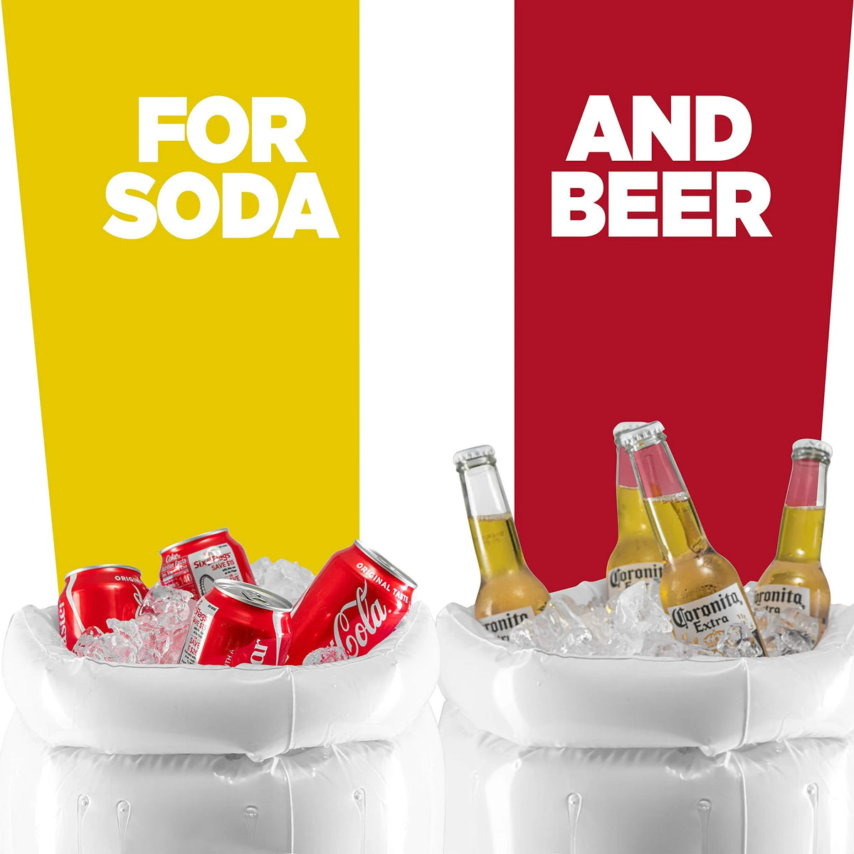 Yellow inflatable beer mug cooler pool float, 44cm x 32cm PVC drink holder for parties
