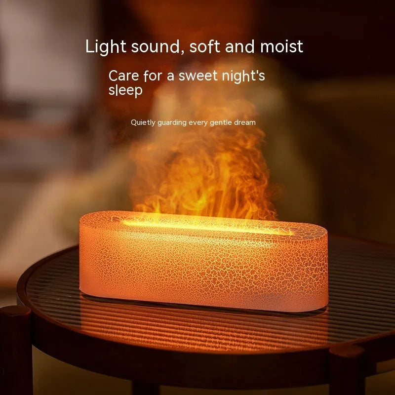Square creative lava flame aroma diffuser humidifier on desktop with USB cable