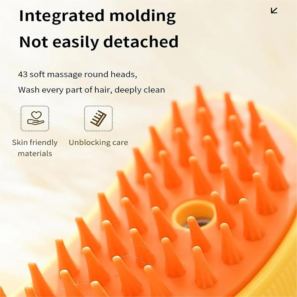 Green rechargeable cat steam brush with silicone teeth and massage function for pet grooming