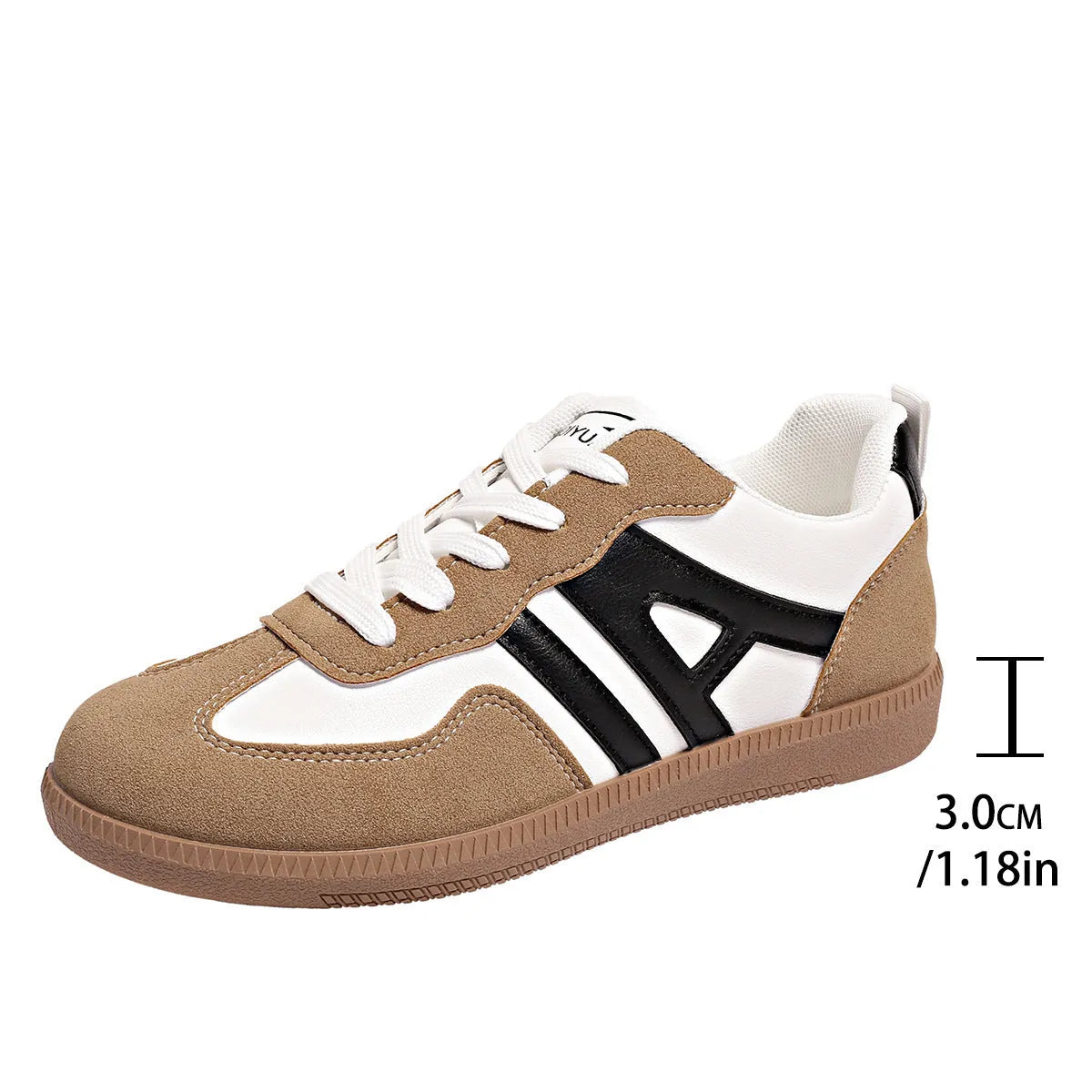 Women's retro style lace-up jogging shoes in grey with a cross strap and low platform heel.