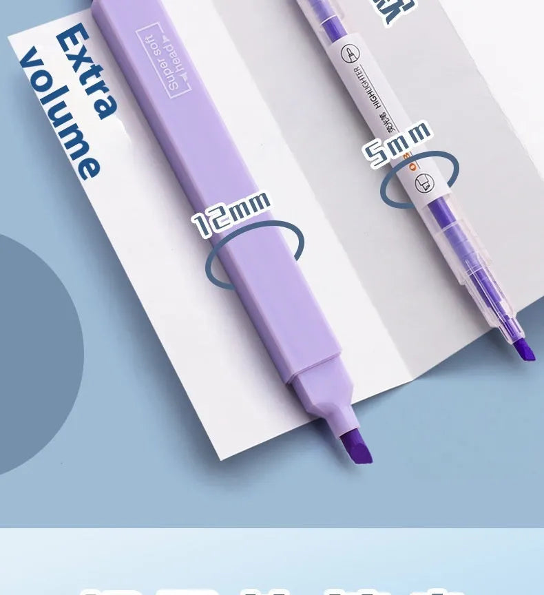 Double-headed fluorescent marker pens showing chisel and bullet tips in mixed colours