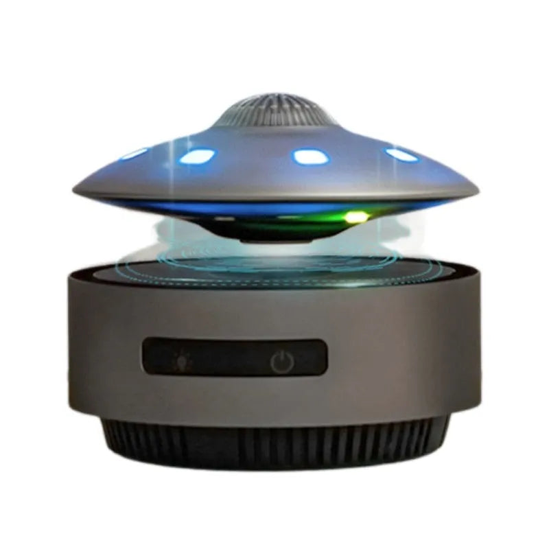 Automatic lifting magnetic levitation Bluetooth speaker floating above its base with injection-moulded ABS housing