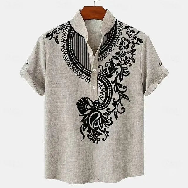 Men's striped casual shirt in linen-look polyester with personalised buttons and loose fit