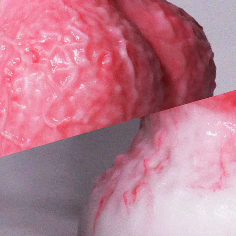 Pink platinum silicone shaped penis masturbation device for adults, shown in Berserker S and M sizes.