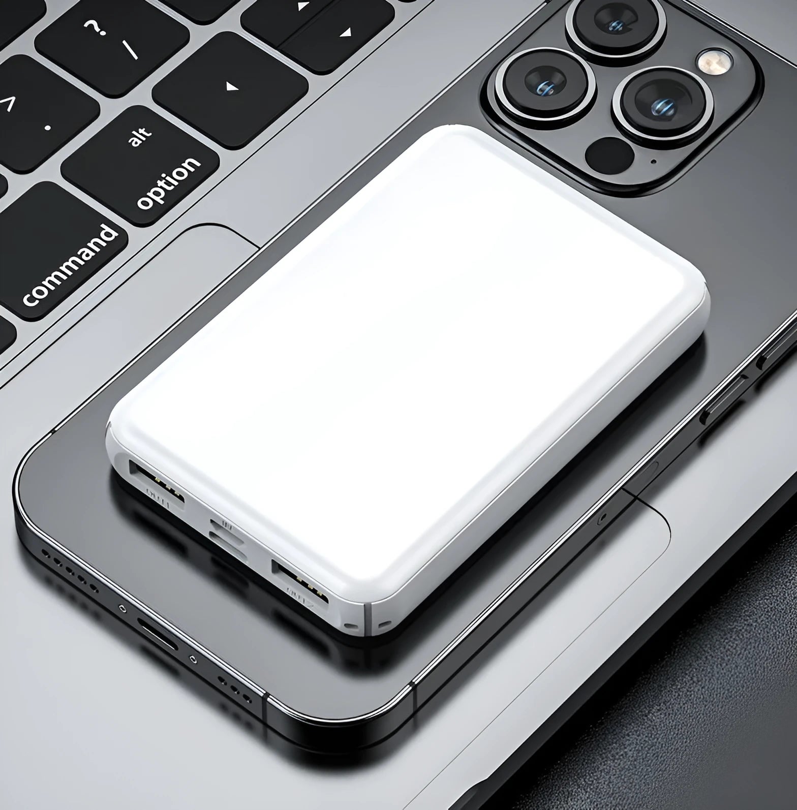 Black universal power bank for electric heating vests showing 97mm length and slim 14mm profile