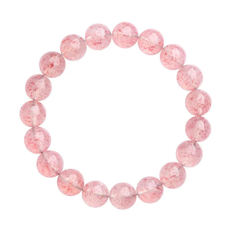 Natural white water strawberry quartz crystal ball bracelet with 19 polished 10-10.8mm beads.