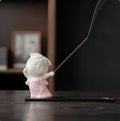 Ceramic cute court attendant incense burner decoration with hand-painted female figurine in traditional design